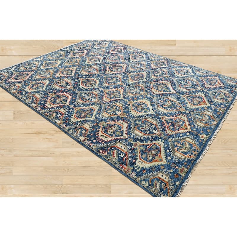 Hand Knotted Transitional Navy Wool Oriental Rug Turkish Oushak - 8' x 9' 11''