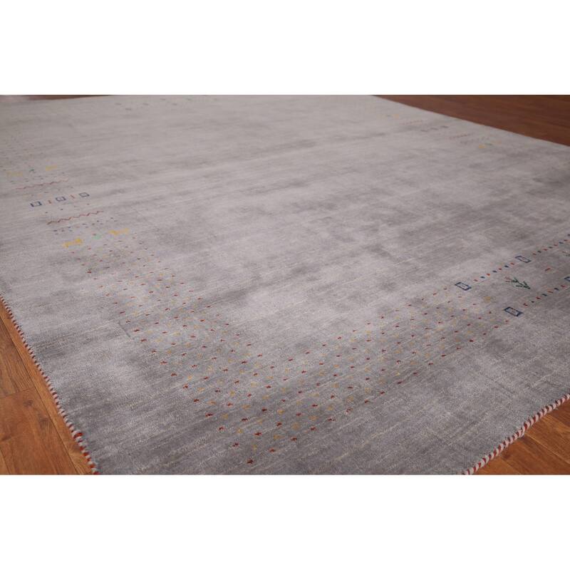 Gray Gabbeh Rug Hand-Knotted Wool Carpet - 8'1"x 9'9"