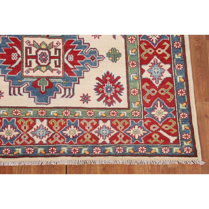 Kazak Oriental Area Rug Handmade Geometric Beige Wool Carpet - 5'0" x 7'3"