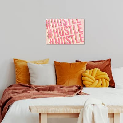 Wynwood Studio Canvas Typography and Quotes Hustle On Repeat Pink and Metallic Gold Glam Wall Art Canvas Print