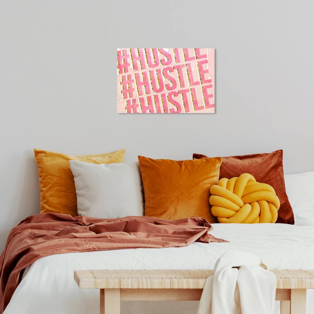 Wynwood Studio Canvas Typography and Quotes Hustle On Repeat Pink and Metallic Gold Glam Wall Art Canvas Print