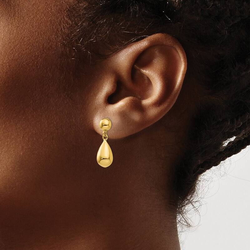 Curata 14k Yellow Gold Polished Teardrop Post Dangle Earrings (8mm x 21mm)