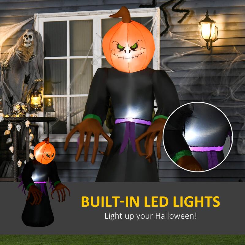 HomCom 7' Scary Tall Light-Up Pumpkin Inflatable Monster Halloween Decoration