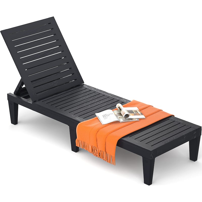 Outdoor Chaise Lounge Chair for Poolside Patio, Water-Resistant Tanning Chair Recliner with Adjustable Backrest - Black - Set of 1