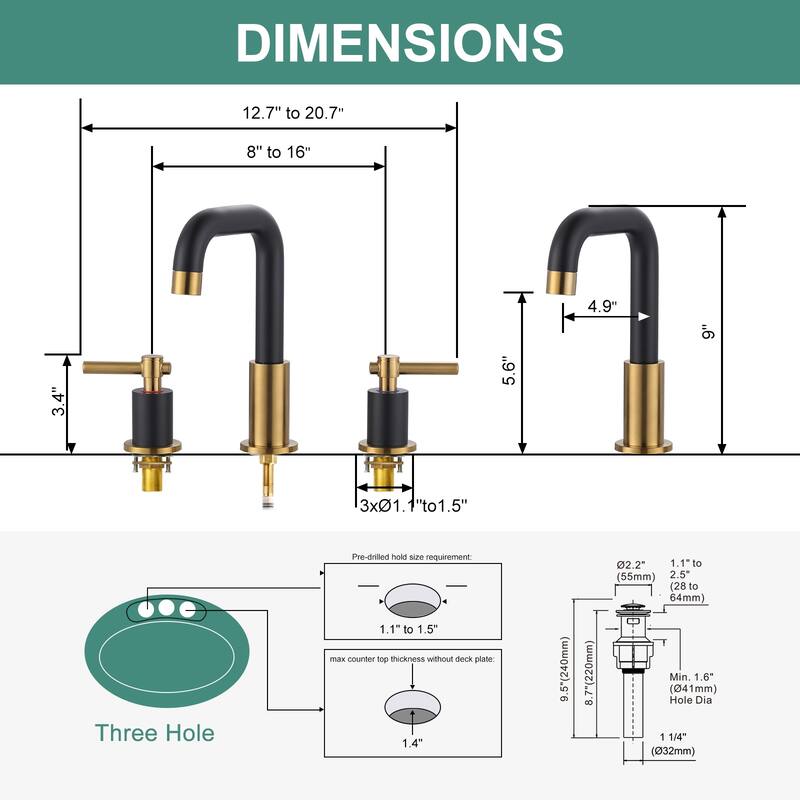 WOWOW 8 in. Widespread Double Handle Bathroom Faucet