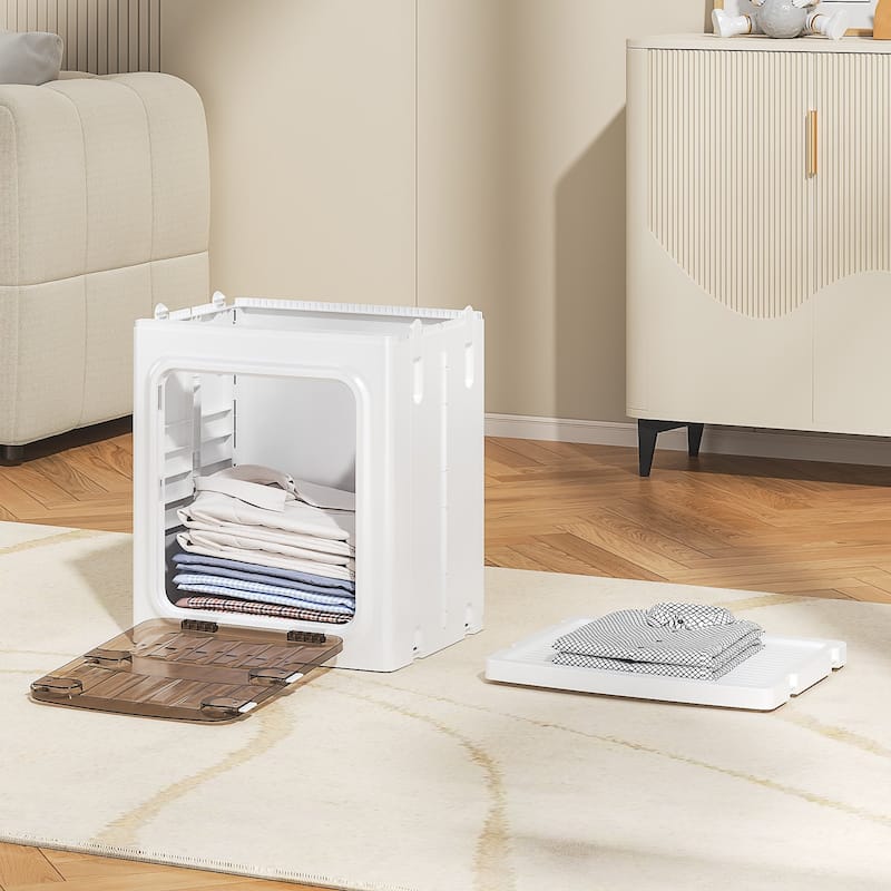 Javlergo 2-Tier White Foldable Stackable Narrow Storage Bins ABS Waterproof Storage Cabinet for Living Room Bedroom Bathroom