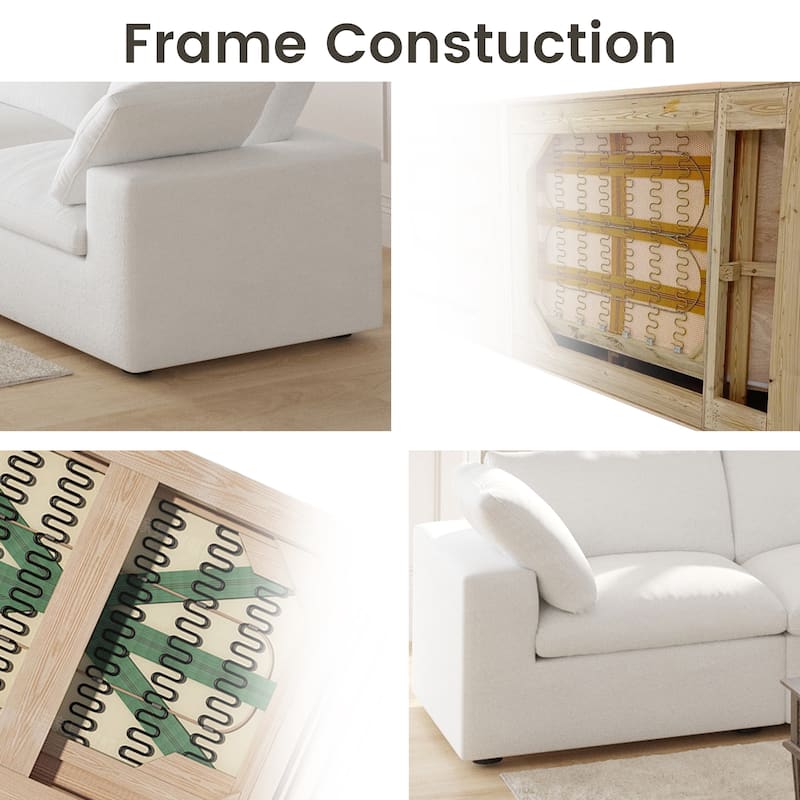 Large Down Filled Corner Sectional Sofa Couch with Ottoman for Living Room Set Linen Cloud Sectional Couches