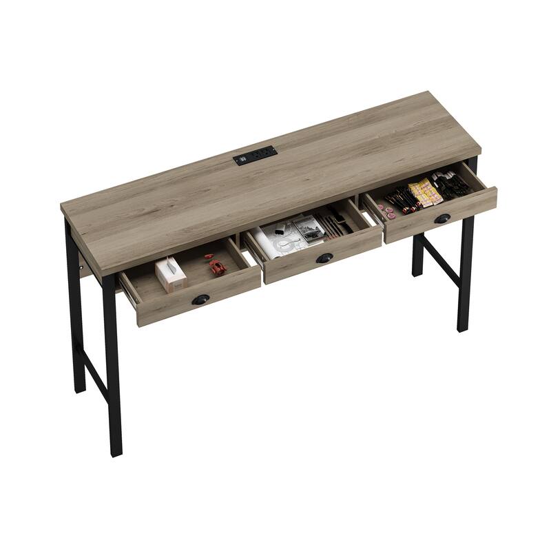 4-piece Pub Table Set with PU Leather Stools and Power Outlets