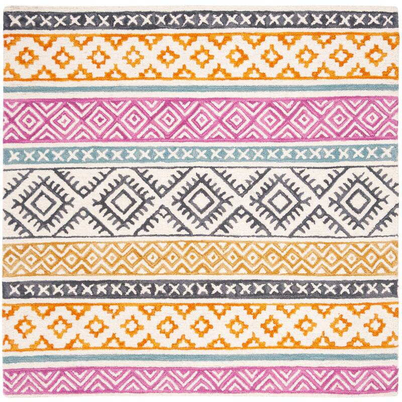 SAFAVIEH Handmade Micro-Loop Sigourney Wool Rug - 5' Square - Ivory/Rust