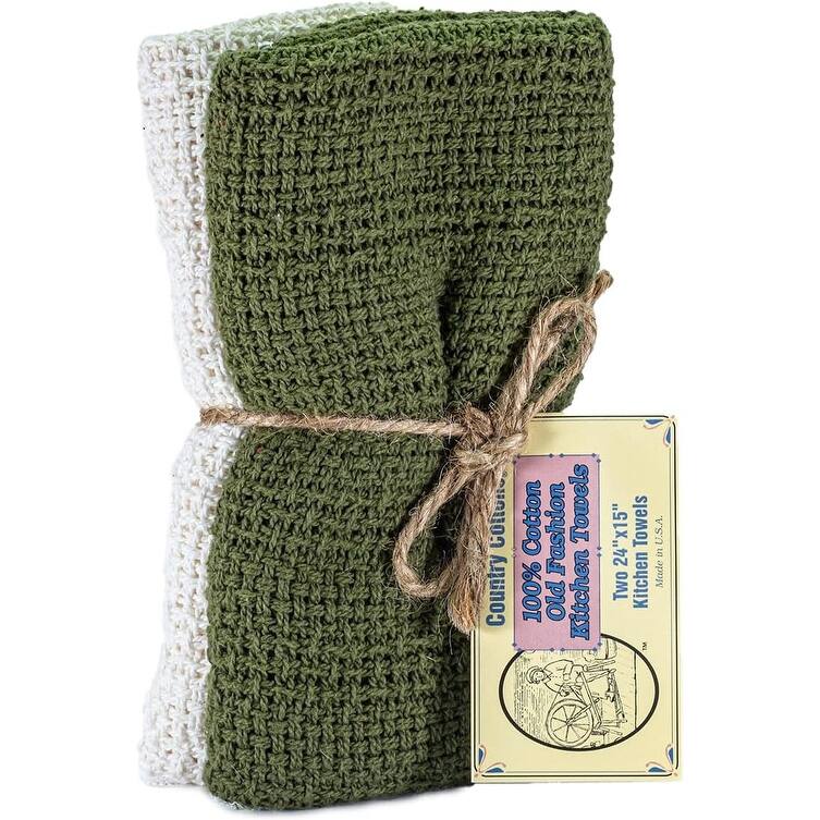 Country Cottons, Old Fashion 100% Cotton Made in The USA Highly Absorbent Kitchen Towels - Set of 2-24"x15" Various Colors - Sage