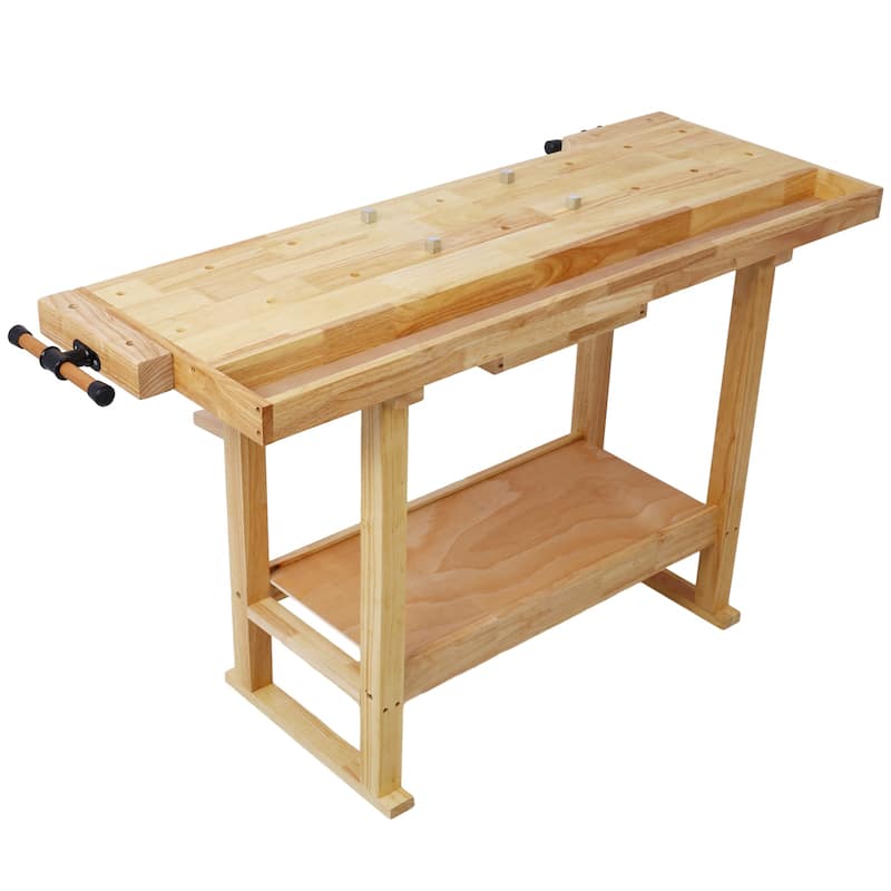 55-Inch Wood Workbench, Wooden Workbench for Garage Workshop and Home