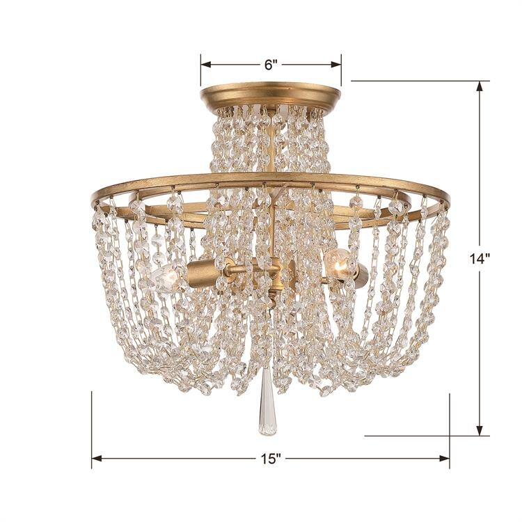 Arcadia 3 Light Antique Gold Ceiling Mount - 15'' W x 13.87'' H