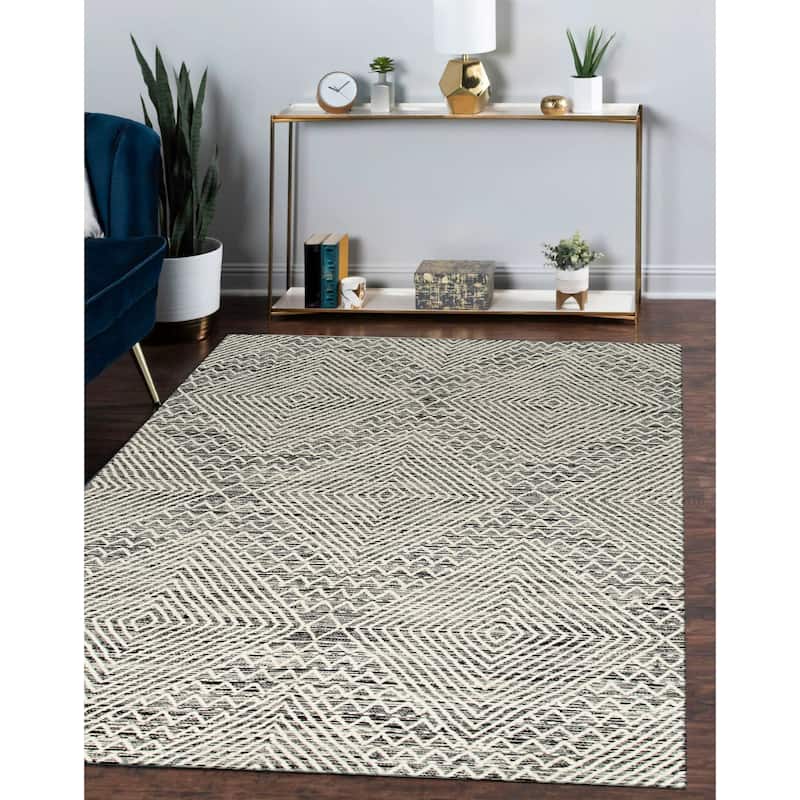 Handwoven Wool Black Contemporary Geometric Punja Killim Rug - Modern Elegance and Artisanal Craftsmanship - 4' x 6'