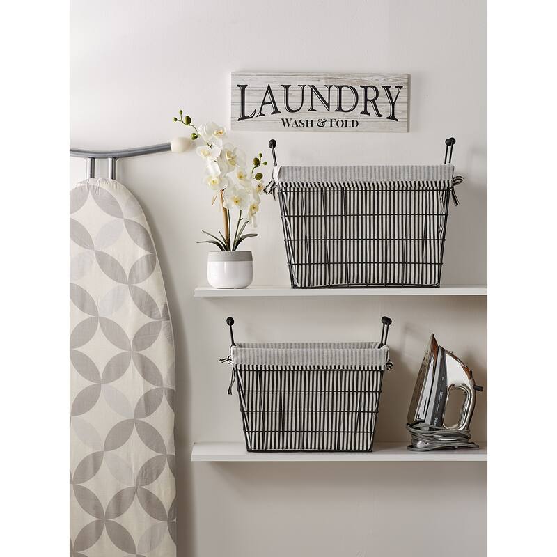 Asst Farmhouse Black Wire Black/White Ticking Stripe Liner Basket - Lined Basket Set