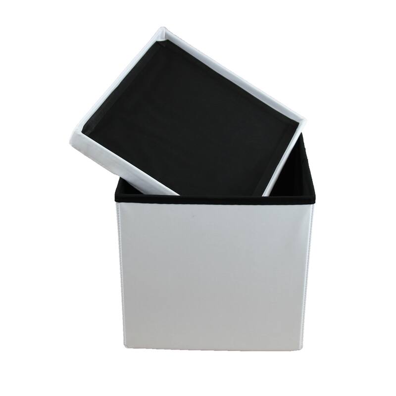 2-in-1 Foldable Faux Leather Pouffe Storage Cube and Ottoman
