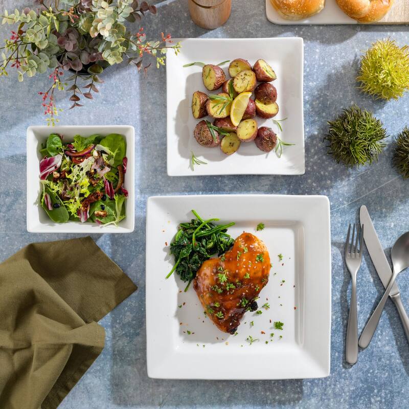Gibson Home Zen Buffet Hard Square 24 Piece Porcelain Dinnerware Set