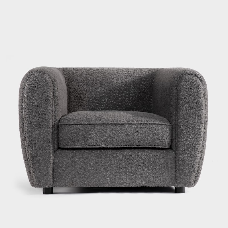 Furniture of America Vanessa Modern Curved Arms Boucle Accent Chair, Armchair with Seat Cushion and Wooden Legs
