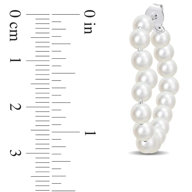 Miadora 4.5-5mm Cultured Freshwater Pearl Open Heart Hoop Earrings in Sterling Silver - 30 mm x 4.9 mm x 4.9 mm