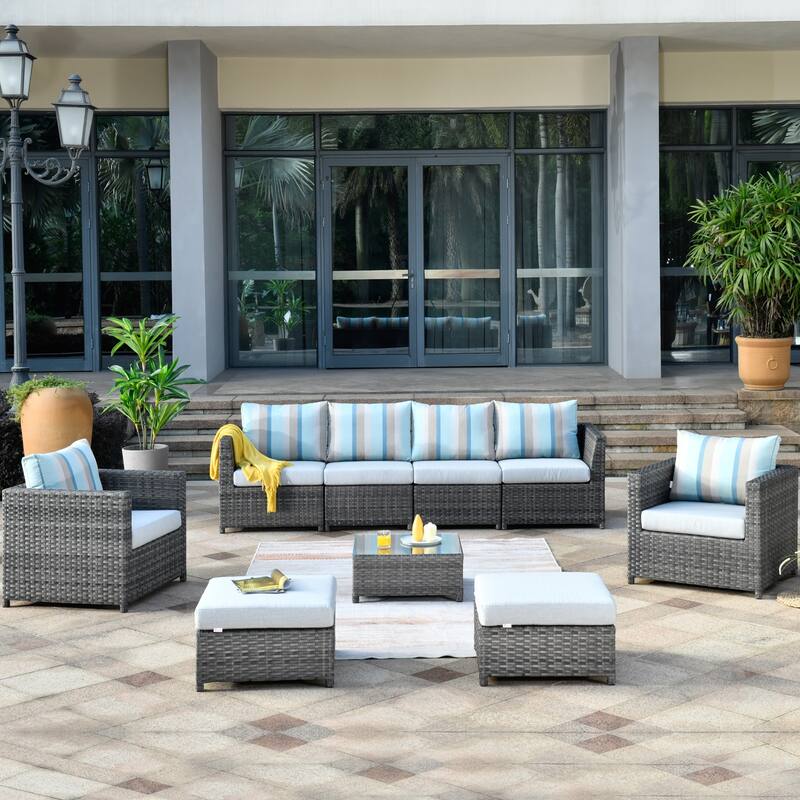 OVIOS Patio Furniture Deep Seat Wicker 9-piece Set