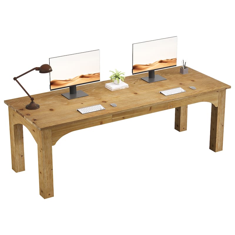 78.74 Inch Extra Long Solid Wood Computer Desk for 2 Person