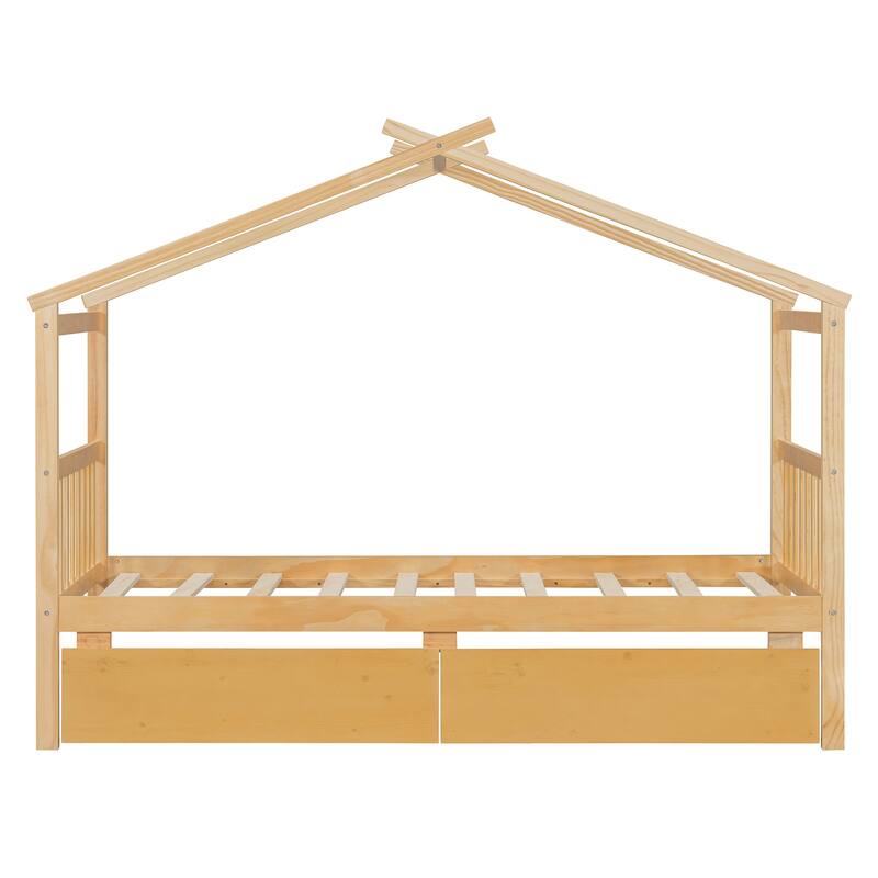 Platform Bed for Kids House Bed with Storage Drawers and Headboard