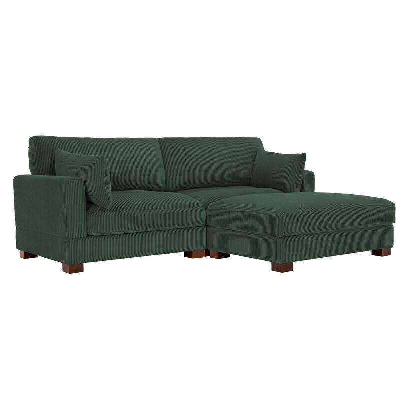 85in.W Corduroy Modular 3-Piece L-Shaped Sectional Sofa with Ottoman
