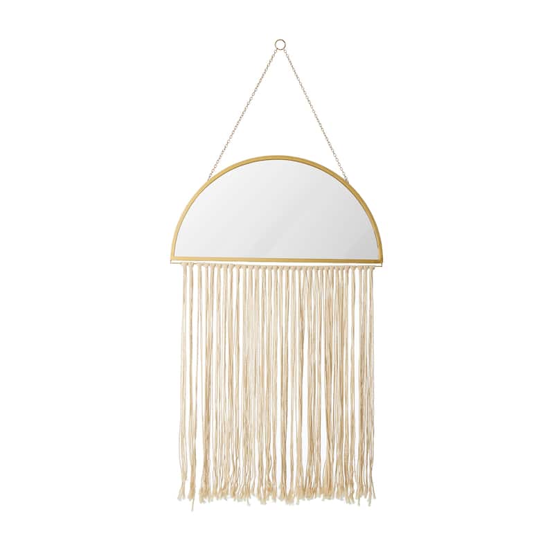 Glitzhome Regency Modern/Boho Metal Semi-moon Specialty Wall Mirror With Tassels Drawing Room Bedroom Decor