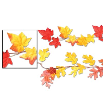 12 Bright Red Sunny Yellow Artificial Autumn Leaf Garland 6’