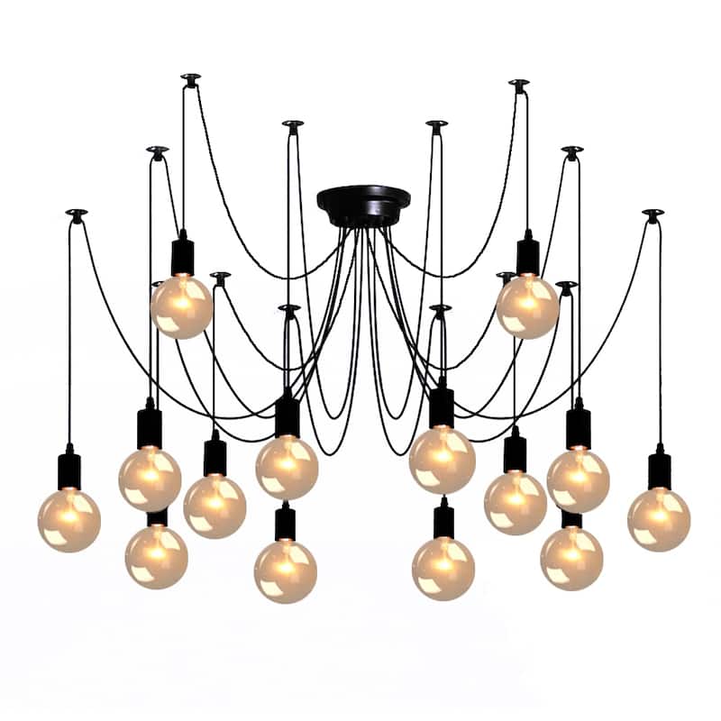 Cusp Barn Antique Classic Adjustable Ceiling Spider Lamp Retro Chandelier Pendant Light for Dining Room - 14-Light - Black
