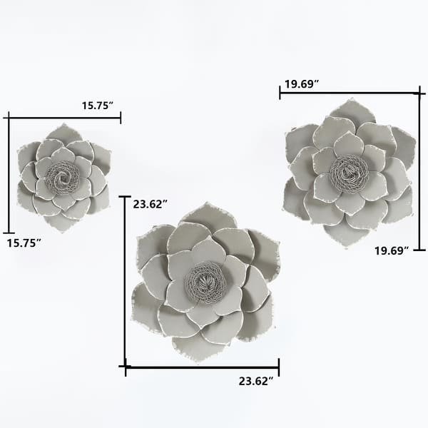 Light Grey and White Metal Flower Wall Decor (Set of 3) Bed Bath
