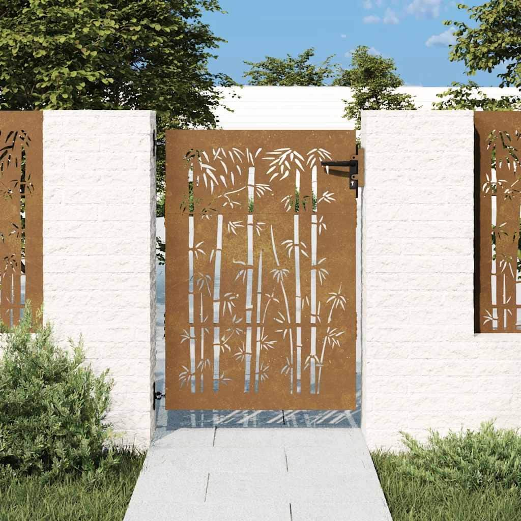 vidaXL Garden Gate Decorative Door Outdoor Fence Corten Steel Bamboo Design - 33.5 x 1.2 x 59.1"