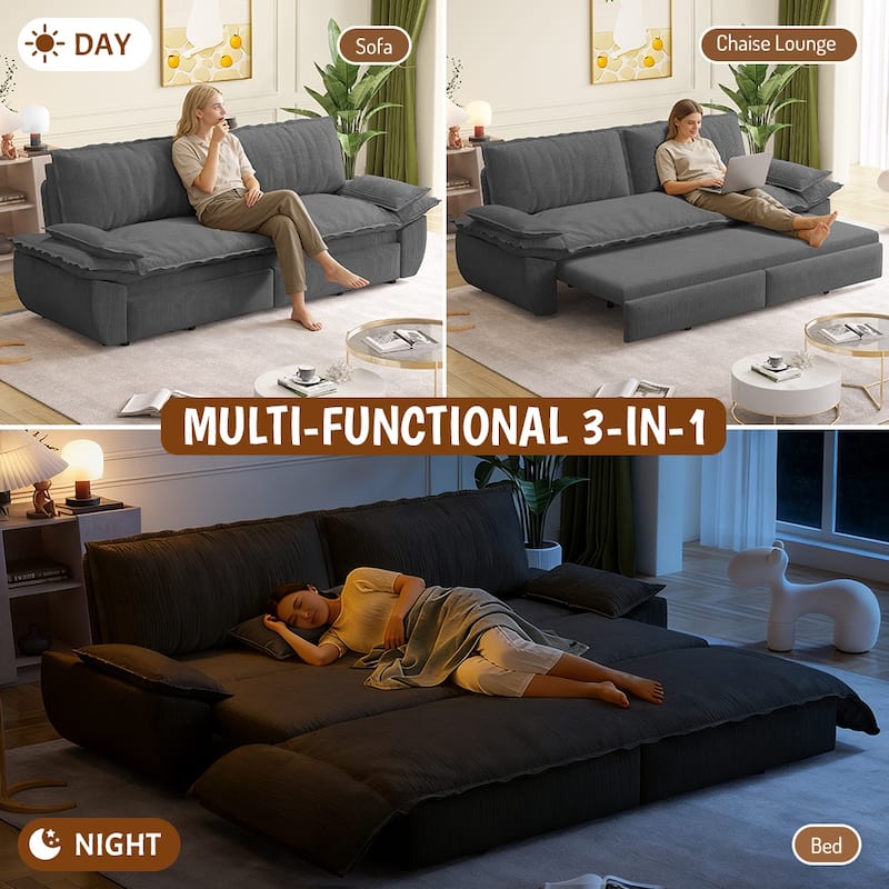 Homy Casa 73.2''/94.5" Queen/King Pull Out Sofa Bed, 3-in-1 Corduroy/Velvet Sleeper Couch