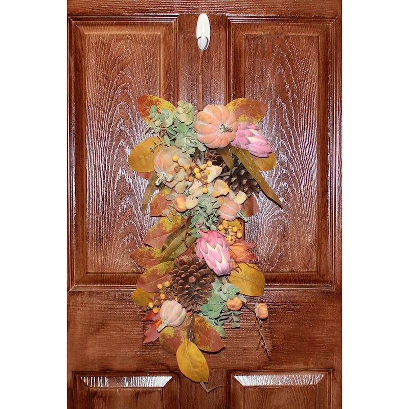 32" Fall Pumpkin Eucaluptus Cone Teardrop