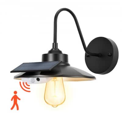 Outdoor Solar Barn Light Black Cast Iron Gooseneck Wall Lamp with Smart Sensor and Waterproof