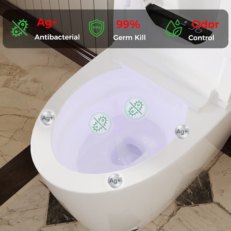 Smart One-Piece Toilet with Built-in Bidet, Heated Seat, Auto Open Lid, UV-C Sterilization, Remote Control, White