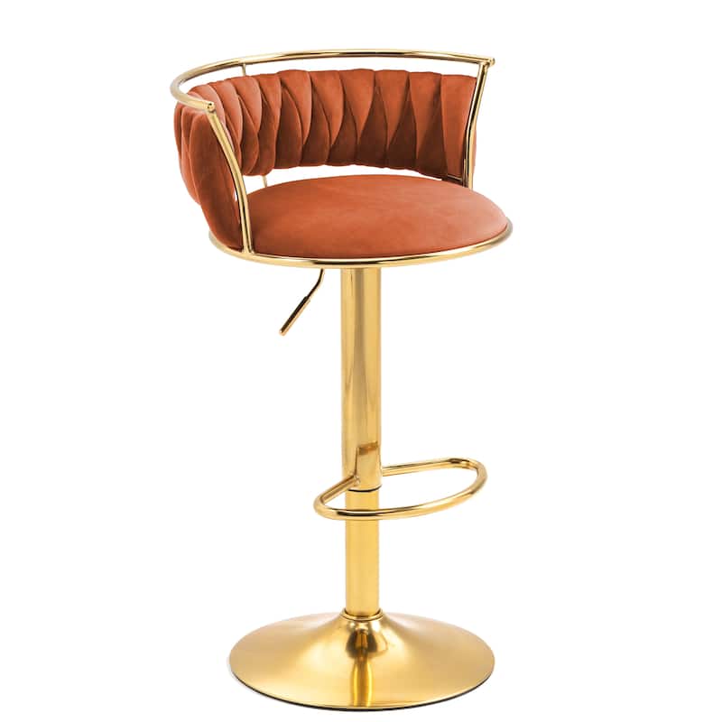 4 Set Modern Velvet Adjustable Swivel Bar Stools with Metal Frame