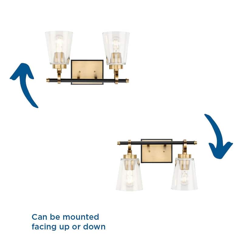 Cassell Collection Two-Light Vintage Brass Matte Black Luxe Industrial Bath & Vanity Light - 14.5 in x 6.62 in x 9.12 in