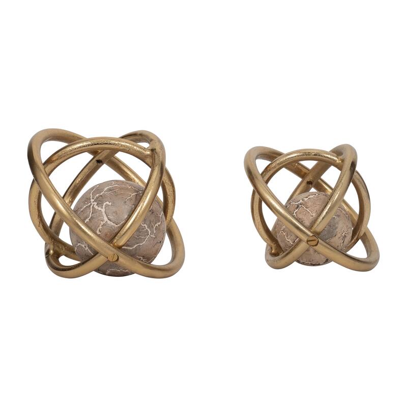 Sagebrook Home 7/8" Solaro Metal Orbs, Decorative Centerpiece Home Decor Accents, Set of 2