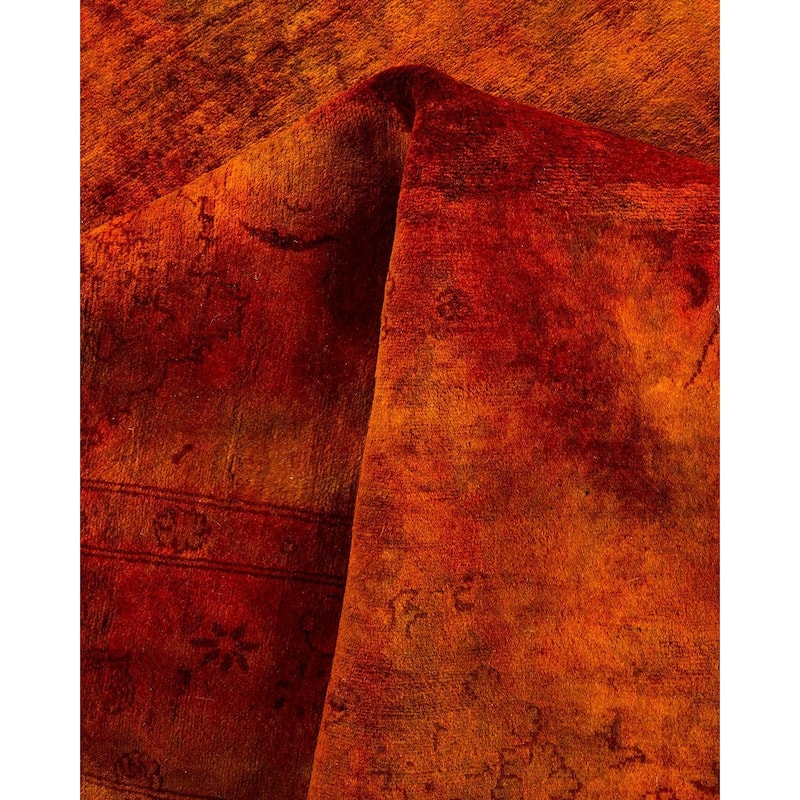 Overton Hand Knotted Wool Vintage Inspired Modern Contemporary Overdyed Orange Area Rug - 4' 2" x 6' 3"