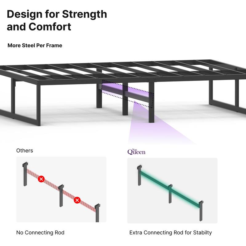 NapQueen Alpha 14" Height Metal Platform Bed Frame