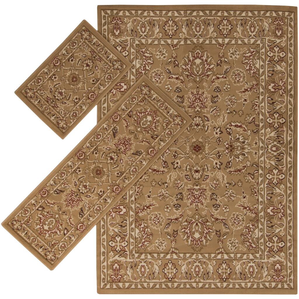 Appealing Brown Border 3-piece Rug Set (1'8 x 2'6 / 1'10 x 5'4 / 4'11 x 7') - 4'11 x 7'