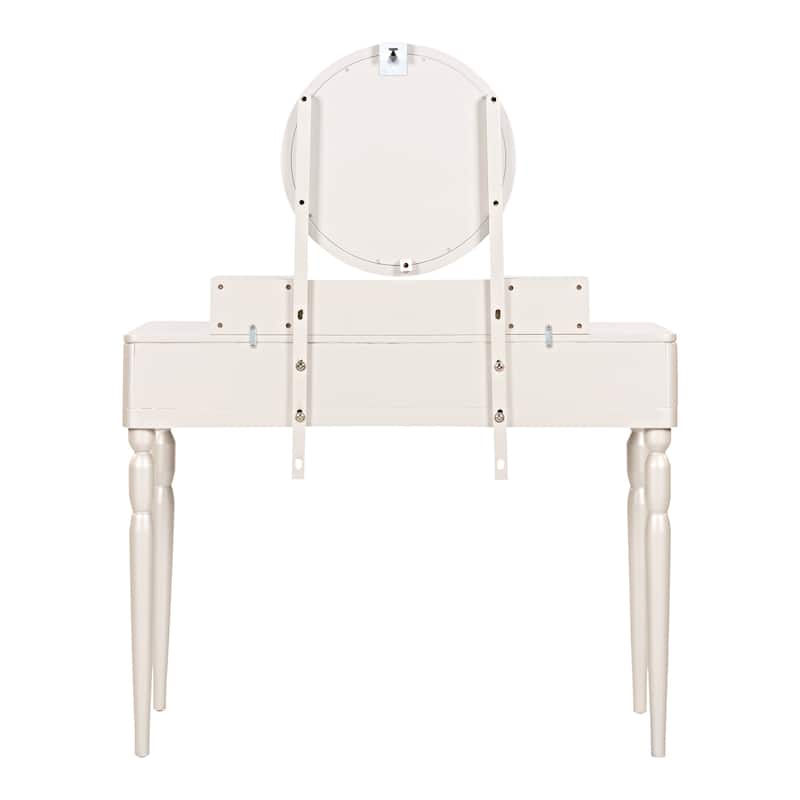 Luxury Vanity Desk with Round Mirror,Height-Adjustable, Stylish Dressing Table Set, 4 Drawers & Stool