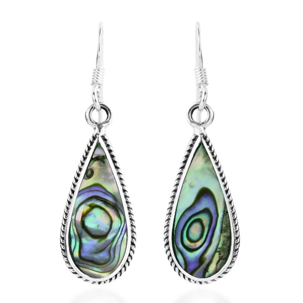 Handmade Classic Teardrop Shaped Stone Inlaid Sterling Silver Dangle Earrings (Thailand). Opens flyout.
