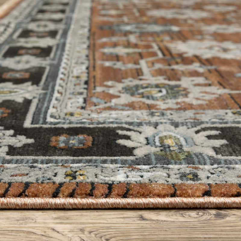 Style Haven Kellan Bordered Oriental Rust/ Grey Area Rug
