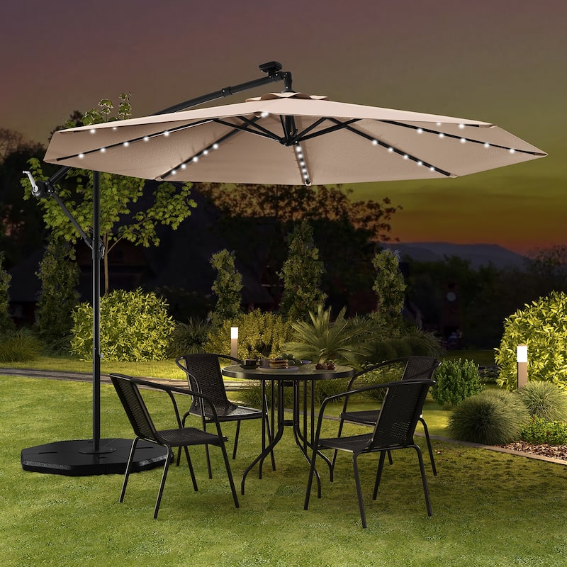 Gymax 10ft Solar Patio Umbrella Outdoor Offset Hanging Umbrella w/ 40