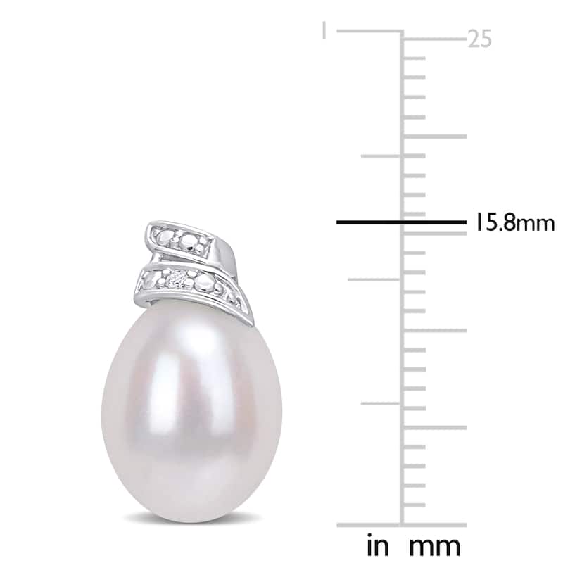 Miadora Sterling Silver Cultured Freshwater Pearl and Diamond Accent Swirl Stud Earrings (6.5-7mm)