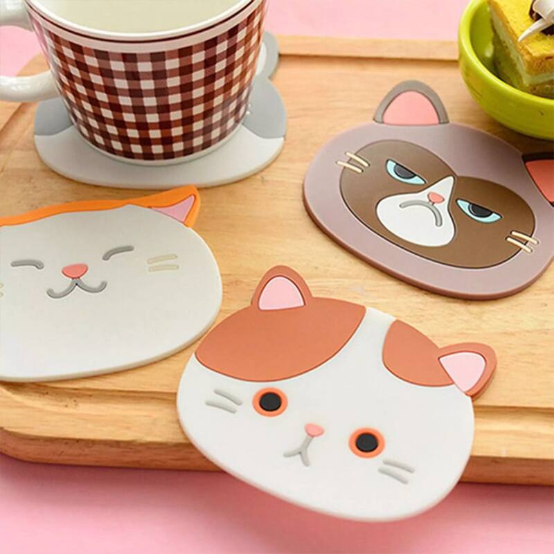 Silicone Funny Cat Coasters Coffee Cup Mats 3 pack