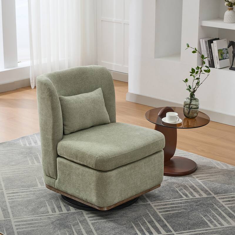 25.2 "Wide Modern Chenille Cushioned Armless Metal Base 360° Swivel Chair with Pillow, Lounge Area - Green