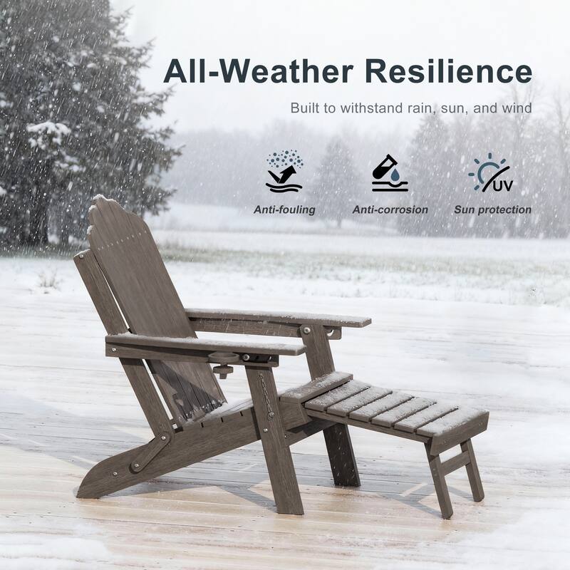 3-Position Adjustable Folding Adirondack Chair W/ Ottoman for Outdoor