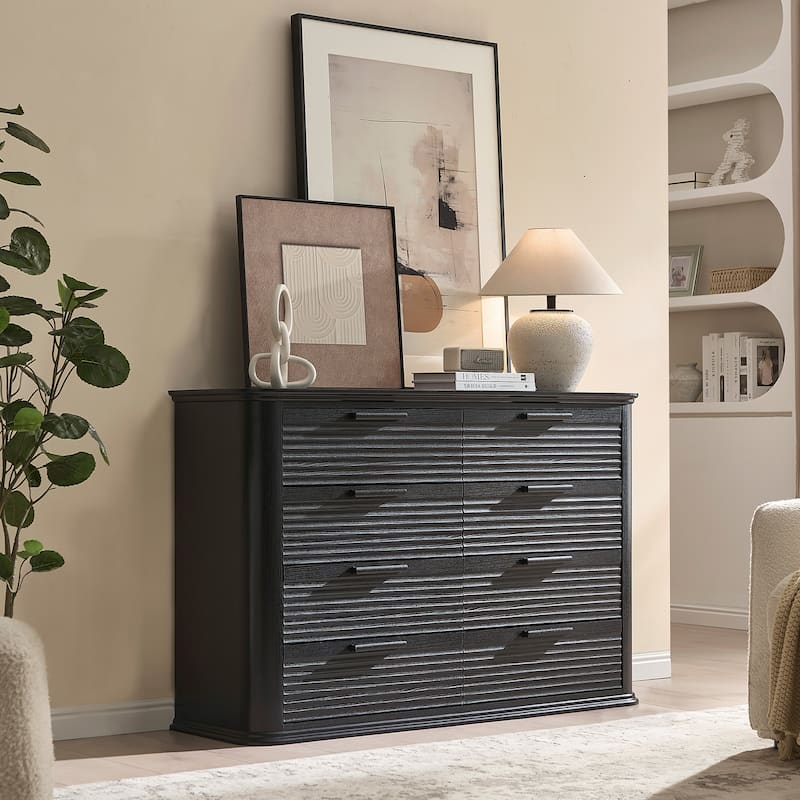 Fluted 8 Drawer Dresser, 52" Wide Modern Wood Dresser for Bedroom, Chest of Drawers with Curved Profile Design
